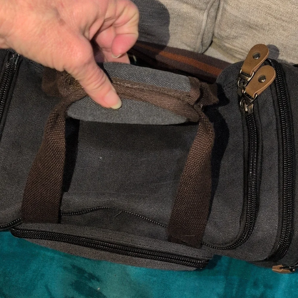 Black Expandable Canvas Duffel Bag With Shoulder Strap